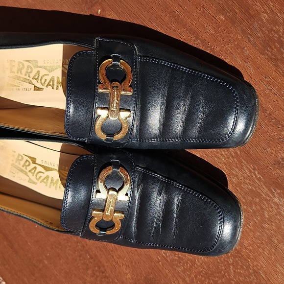 Salvatore Ferragamo Gancini Navy Leather Loafers - Picture 2 of 14